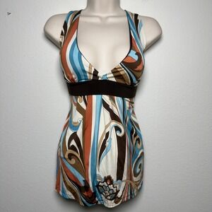 VTG Y2K Body Central Women Babydoll Top Medium Multicolor Psychedelic 70s Groovy
